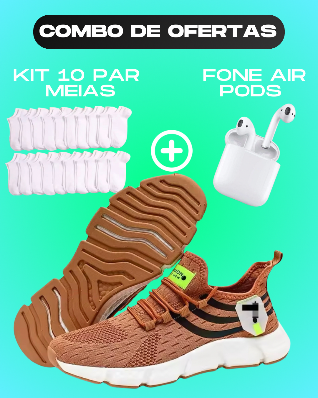 Tênis Sport Pro + Fone Air Pods + Kit 10 meias