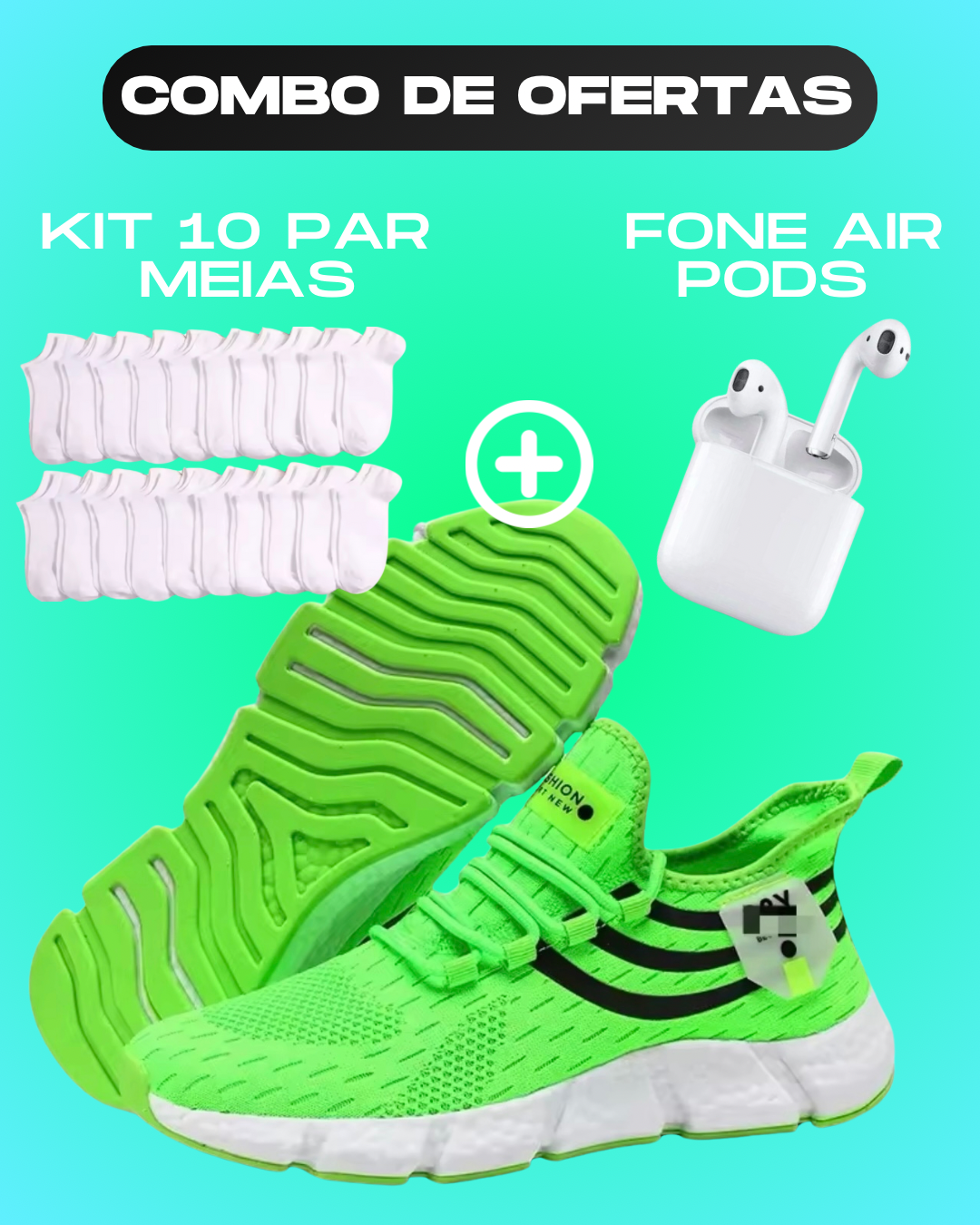 Tênis Sport Pro + Fone Air Pods + Kit 10 meias
